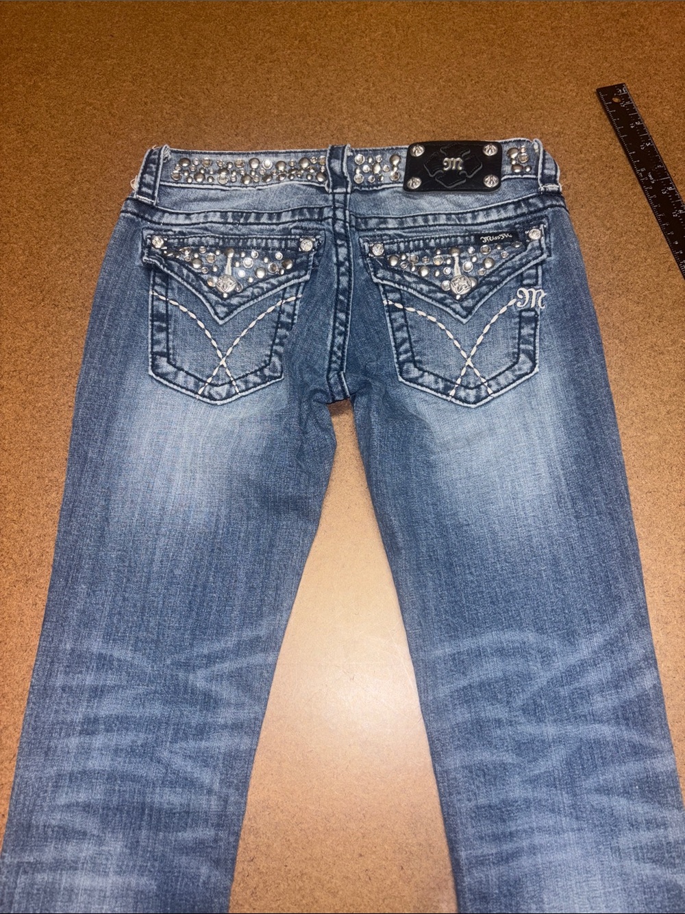 Miss Me 26x30 Light Blue Embellished Studded Skinny Low Rise Jeans